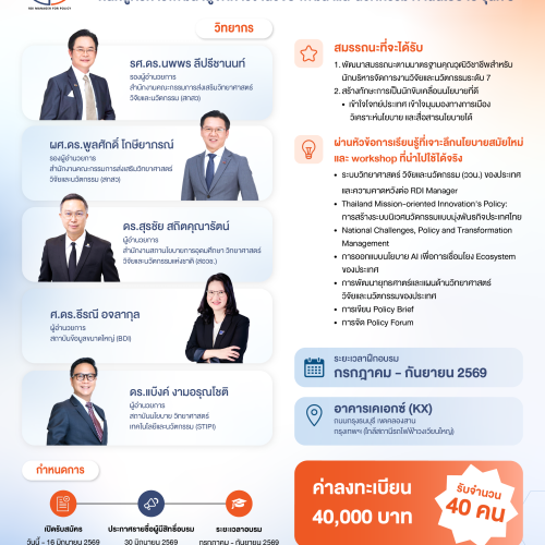 เปิดรับสมัครเข้าร่วมอบรม “หลักสูตรการพัฒนาผู้จัดการงานวิจัย พัฒนา และนวัตกรรมด้านนโยบาย รุ่นที่ 3”